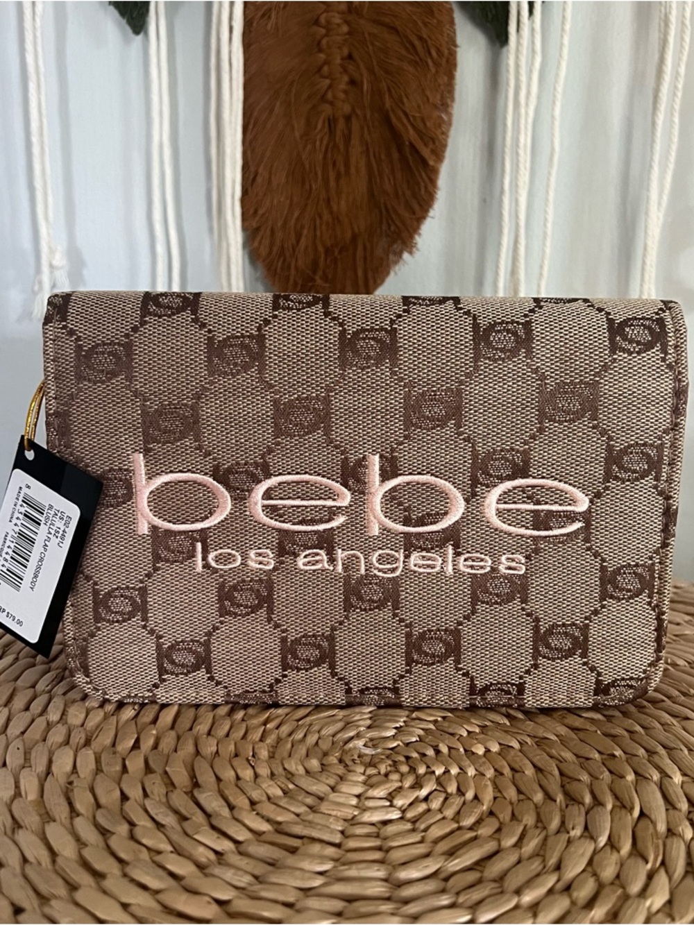 bebe Pink and Brown Signature Logo Wallet